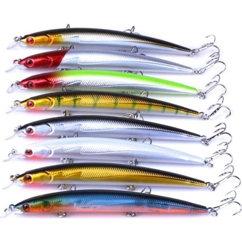 8pcs Long Minnow Fishing Lure 3 Fishing Hooks 13.3cm 13.4g High Quality Bait Winter Pesca Wobblers Artificial Fishing Tackles