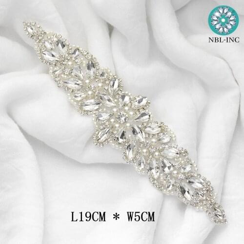 1PC) Wedding silver pearl rhinestone applique gold bridal beaded crystal applique iron on for wedding dresses WDD0974