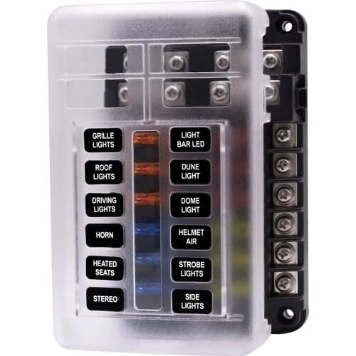 12 Ways Fuse Box with Negative Bus, Blade Fuses Holder Block with LED Indicator for Boat Van Car Truck Marine