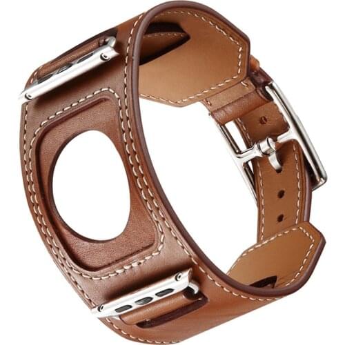 Genuine leather Cuff Bracelet strap for apple watch hermes 4 44mm 40mm iwatch band 4 Wrist watchband metal classic buckle