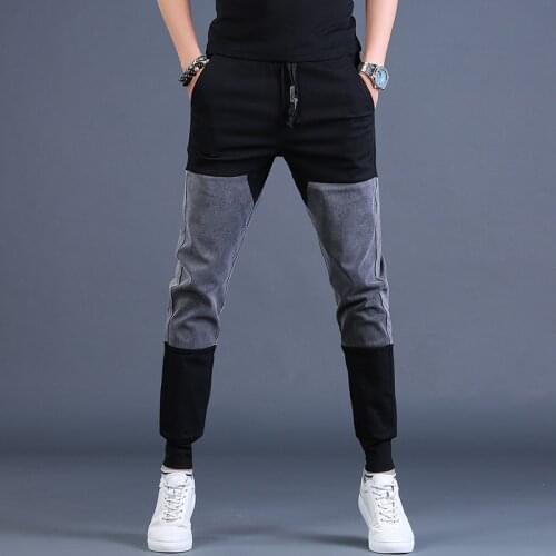 Men Pants Streetwear Joggers Fashion Hip Hop Patchwork Trousers Sport Casual Contrast Sweatpants