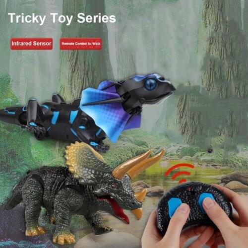 RC Dinosaur Triceratops Lizard Animal Remote Control Sounds Dinobot Electric Walking Animals Toy Music Light Spray Toys