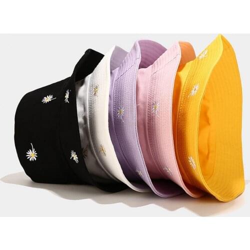 Double-side Unisex Harajuku Bucket Hat Fishing Outdoor Cap women Bucket fishing Hats Sunscreen Daisys embroidery fisherman hat
