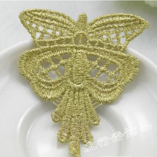 20pcs Elegant Sewing Patches Embroidery Gold Butterflies Lace Patch Costura Motif Headwear Clothes Appliques Broderie A Coudre