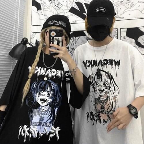 Summer Harajuku y2k Casual Short Sleeved T-shirt Loose Oversized T-shirt Punk Grunge Streetwear kawaii Anime Womens Clothes