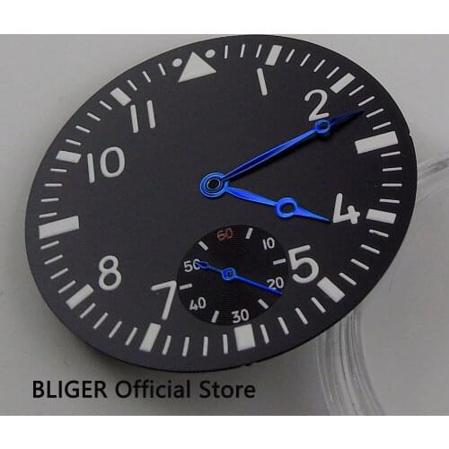 Classic 38.9MM Black Sterile Dial White Numerals Marks Watch Dial Fit For ETA 6498 Hand Winding Movement D57