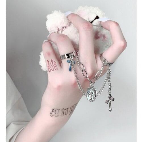 Cool Punk Hip Hop Cross Rings for Women Multi-layer Adjustabl Chain Open Finger Men Rotate Ring Trendy Jewelry Party Gift