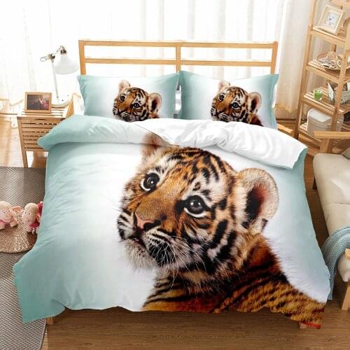 3D White Tigers Bedding Set Animal Design Duvet Covers with Pillow Case King Queen Single Twin Size 2/3pcs Kids Bed Linen Gift