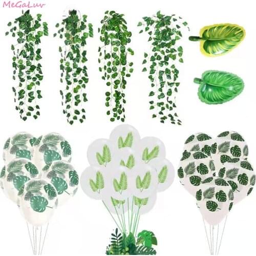 Latex Aluminum Foil Green Leaf Jungle Balloon Wall Hanging Birthday Party Decoration Holiday Supplies Childrens Favorite Toy