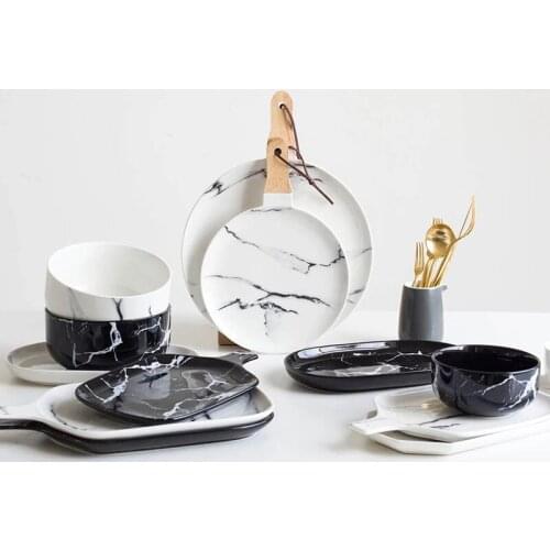 LingAo Marbled Ceramic Dinnerware Cake Steak Plate Western Food Snack Bread Dessert Tray Rice Bowl Noodle Bowl