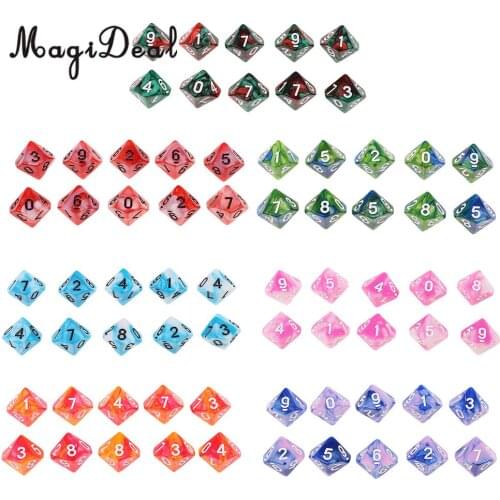 MagiDeal 10Pcs/Set Acrylic 10 Sided D10 Polyhedral Dice Double Color for DND RPG MTG Table Games Party Novelty Gift Toys 7Colors
