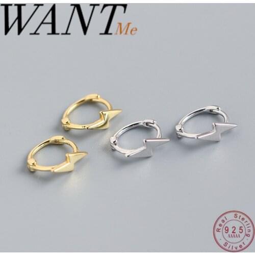 WANTME Real 925 Sterling Silver Minimalist Mini Lightning Ear Buckle for Women Korean Mens Rock Hoop Earrings Original Jewelry