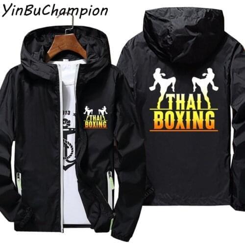 Mens Muay Thai Boxinger Hooded Thin Reflective Sunscreen Skin Jackets Windbreaker Ultra Light Beach Coats Plus Size 7XL