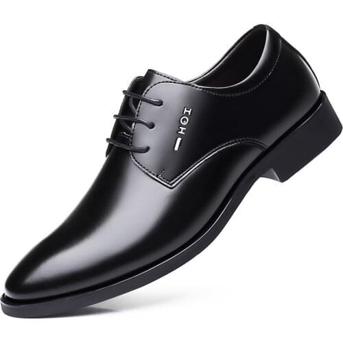 Mens Quality Patent Leather Shoes Black Wedding Shoes Mens Lace-Up Business Office Oxford Shoe Leather Soft Man Dress Shoes