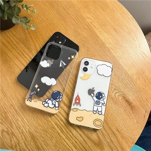 Fun astronaut simple case for iPhone 12 Pro cases clear phone cover for iPhone 12 Mini 11 Pro XR XS Max 7 8 Plus X SE soft funda