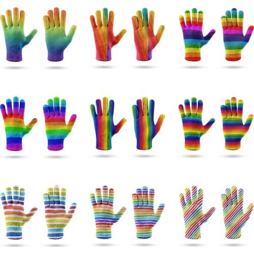 New Fashion Winter Outdoor Knitted Glove For Men Women Magic Rainbow Gloves Warm Touch Screen Fall Leisure Full Finger Gloves