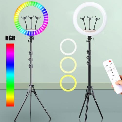 18inch 45cm Selfie LED Ring Light Photography Lighting Photo Studio Ringlight 2700-7000K with 3 Phone Clip Holder Remote Control