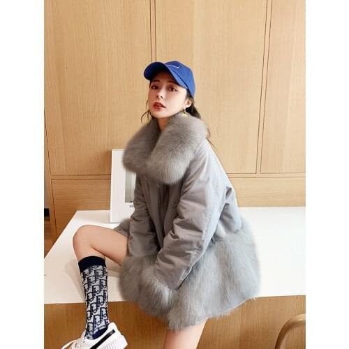 Natural Fur Parka Coats Real Fox Fur Thick Warm Medium Length Jackets Both Sides Can Be Worn With Zipper Fashion Overcoat