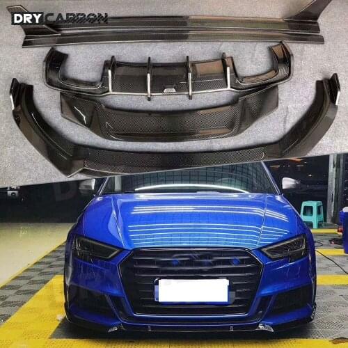 Carbon Fiber Front Lip Rear Diffuser Spoiler Side Skirts Body Kit For Audi A3 S3 Sedan 2017 2018 2019 Bumper Guard Car Styling
