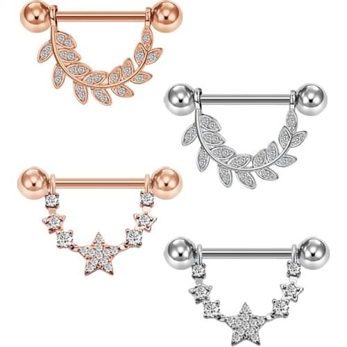 Rajnard 14G Nipple Rings Nipple Piercing Star Centered Filigree Drop Barbell 316L Stainless Steel Body Jewelry