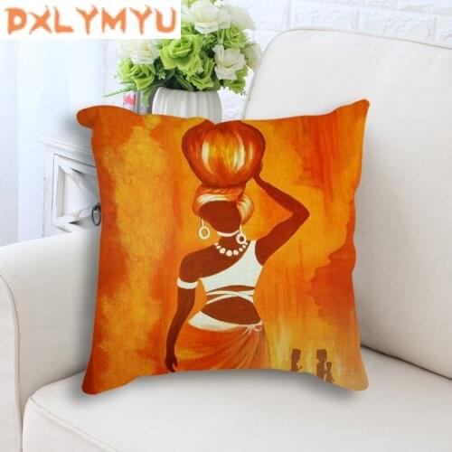 African Life Oil Painting Printed Pillowcase Sofa Cushion Linen Cotton Decorative Back Cushion Throw Pillow 45x45cm Home Decor