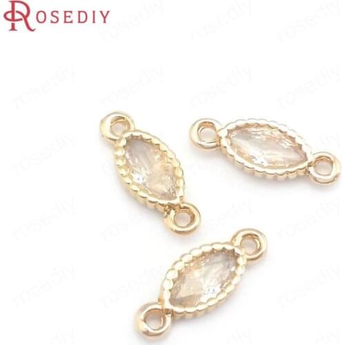 38126)10PCS 3x6MM 24K Champagne Gold Color Brass and Zircon 2 Holes Horse Eyes Shape Connect Charms Pendants for Jewelry Making