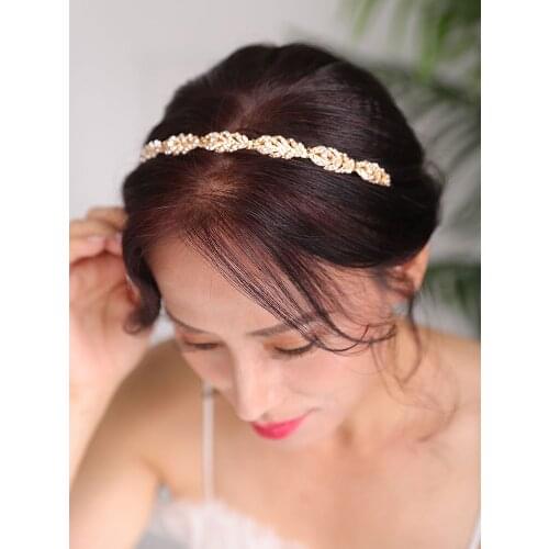 Gold Bridal Headband Vintage Headpiece Banquet party for girl crown Beads hairwear wedding Hair Accessories Headpiece