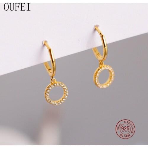 OUFEI 925 Sterling Silver Earrings For Women Charm Earrings With Hoop Crystal charm Earrings Fashion Jewelry 2020 New EH1065