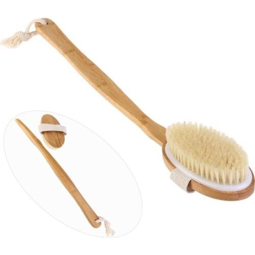 Bathbrush Premium Natural Boar Bristle Body Scrubbing Brush Long Handle with Detachable Head for Exfoliating & Reduce Cellulite