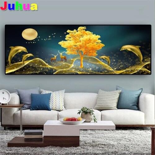 Modern Abstract Moonlit Tree Dolphin Deer diy Diamond painting 5d abstract landscape Full diamond embroidery mosaic painting