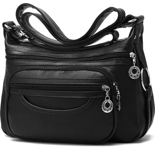 High Quality Multilayer Soft Pu Leather Handbags for Women Small Zipper Bag Shoulder Bags Ladies Crossbody Bags Black Brown Blue