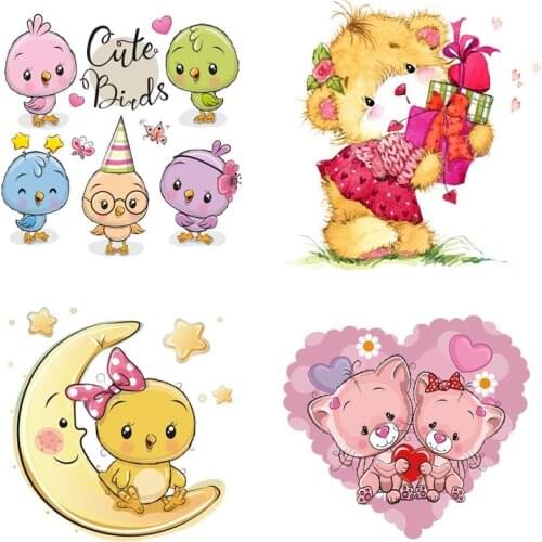 Cartoon Animals Thermal Sticker Bear Heat Transfer For Clothing Iron On Cute Transfers For Clothes Applique For Washable T-shirt