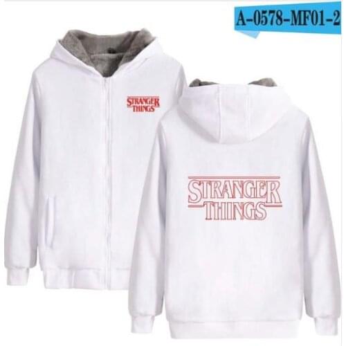 White Double Zipper Hoodies Men Women Stranger Things Villus Thicker Sweatshirt Stranger Things hoody zipper warm casual Clothes