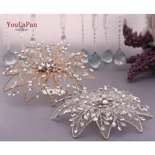 TOPQUEEN HP217 Fashion Crystal Flower Wedding Hair Jewelry Rhinestone Bridal Headband Openwork Leaves Host Hair Accessories
