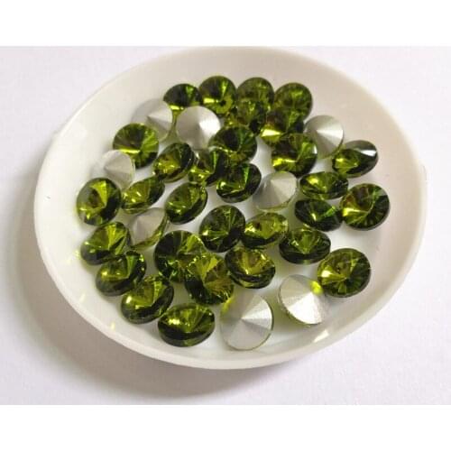 TopStone Olivine Color Size 8,10,12,14,16,18mm RIVOLI CRYSTAL POINTED BACK Rhinestones Round Glass Crystal fancy Stone
