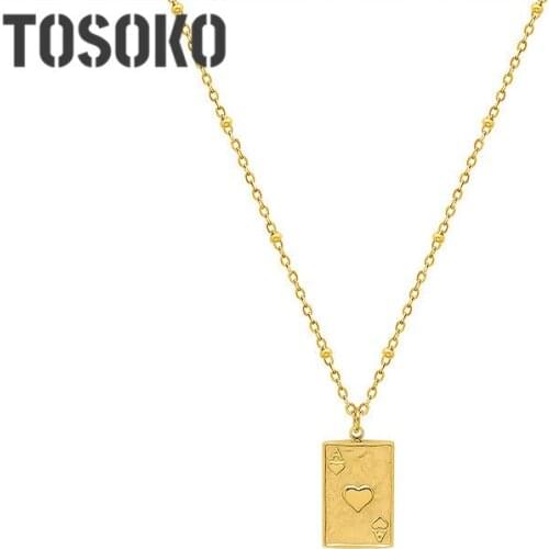 TOSOKO Stainless Steel Jewelry Playing Card Heart A Pendant Necklace Female Lovely Clavicle Chain BSP915
