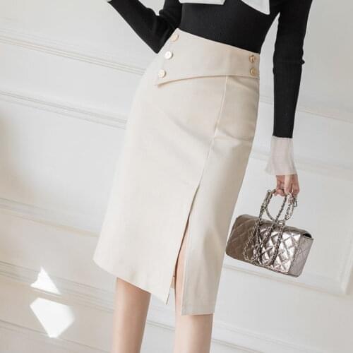 Stretch high waist bag hips skirt women mid-length slim split skirt wedding ceremony festive long skirts office lady clothes