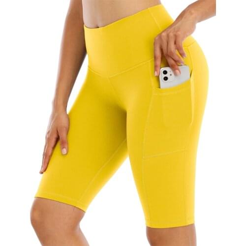 CHRLEISURE Biker Shorts Women Workout Butt Lift High Waist Push Up Yoga Shorts Sports Pocket Summer Gym Women Fitness Shorts