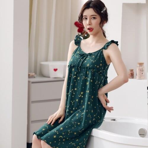 M-3XL Strap Dress Large Sizes Womens Sleep Shirt Sexy Nightie Dressing Gown for Bridesmaid Lingere 100% Cotton Kawaii Pijamas