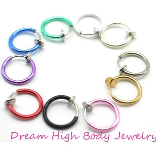 1PCS Hoop Round Ear Clip NoseRing Black Lip Stud Earrings Fake Punk Spring Septum Choose Colors