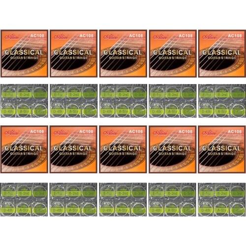 12 Sets A108-N Clear Nylon Silver-Plated Copper Alloy Wound Classical Guitar Strings