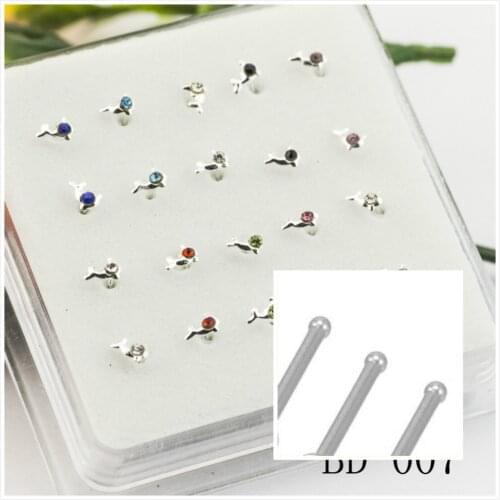 20PCS/One Box Nose Stud Multicolor Zirconia Dolphin Nose Piercing Fake Piercing Jewelry Fashion Gift jp