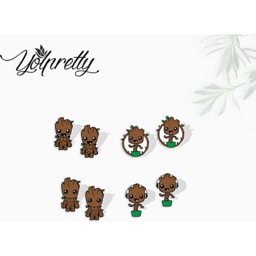 2021 New Arrival Kawaii Groot Hero Kawaii Plant Ghost Epoxy Stud Earrings Handcraft Acrylic Stud Earrings