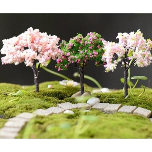 3Pcs Mini Cherry Blossoms Miniature Landscape Bonsai Ornament Dollhouse Decor