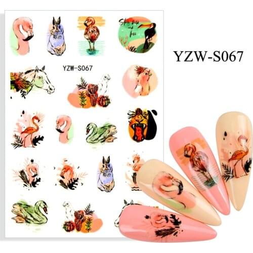 3D Stickers for Nails Self-adhesive Flamingo Rabbit Horse Nail Art Decorations Cute Animal Tiger Sticker Nail Foil Accessories