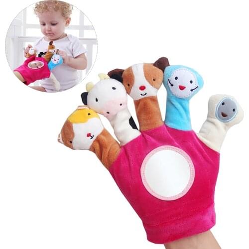5pcs Cartoon Animal 5 Finger Plush Puppets Baby Plush Toys for Children Glove Toys Children Early Educational Toys for baby