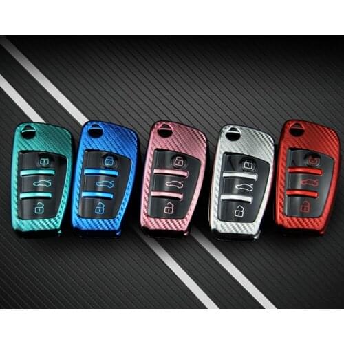 Car-Styling Accessories for Audi C6 A7 A8 R8 A1 A3 A4 A5 Q7 Keys Holder Bag TPU Carbon Fiber Car Key Case Protection Cover