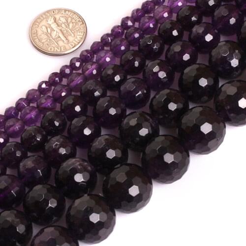 AAA Grade Round Faceted Purple Amethysts Precious Stone Beads Natural Stone Beads DIY Loose Beads For Jewelry Making Strand 15"