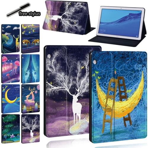 Tablet Case for Huawei MediaPad T5 10 10.1/T3 8.0/T3 10 9.6 Inch/MediaPad M5 Lite 10.1/M5 10.8 Pu Leather Cover Case +vStylus
