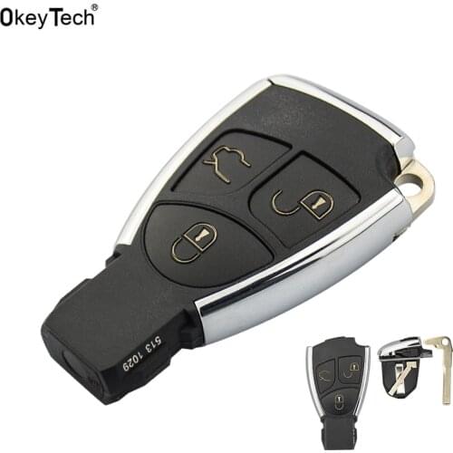 OkeyTech New Chrome Style Modified 3 Buttons Remote Car Key Shell Case for Mercedes Benz CLS CLK ML C E S With Battery Holder